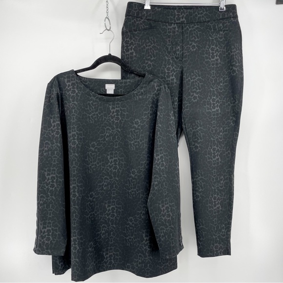 Chico's Other - Chico’s Women’s Matching 2-Piece Set Gray Leopard Animal Print Top & Pants 3/2